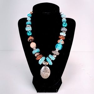 Silver Locket & polymer bead necklace